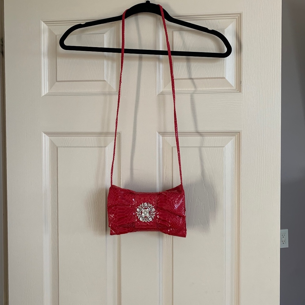 NWOT IMAN Red Snakeprint Embellished Bag